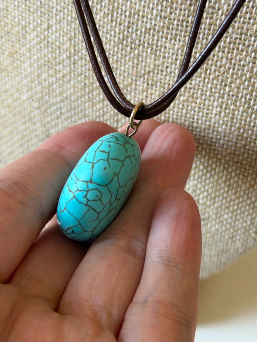 Athens Protasis Blue Howlite Pendant Leather Cord Necklace - Picture 3 of 8